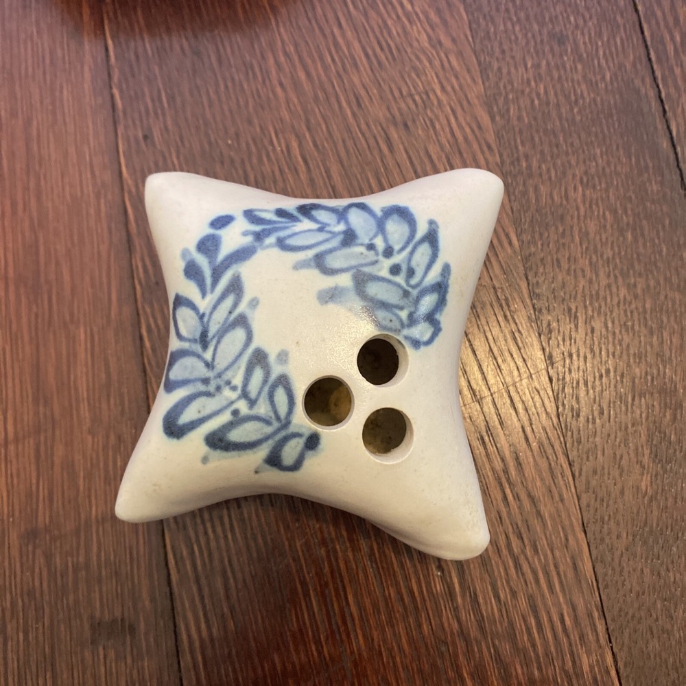 Pillow Flower Frog Signed Davis Art Pottery Handmade 3½" x 3½"
